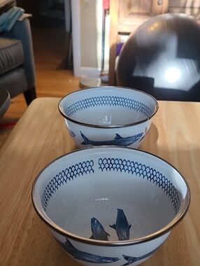 Blue Fish Metal Serving Bowls - Set of 2